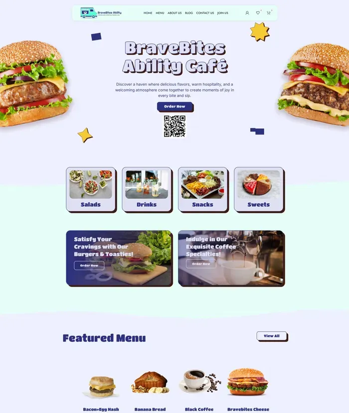 BraveBites Ability Café website screenshot