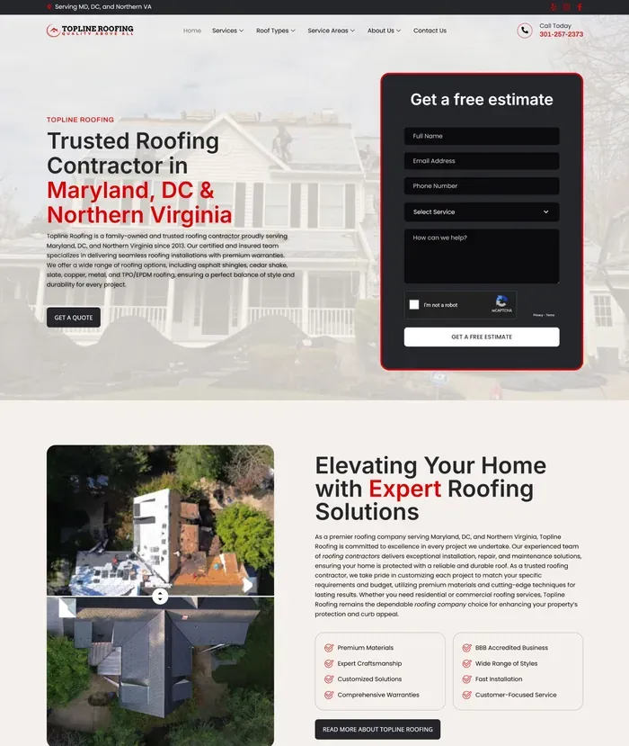 Topline Roofing website screenshot