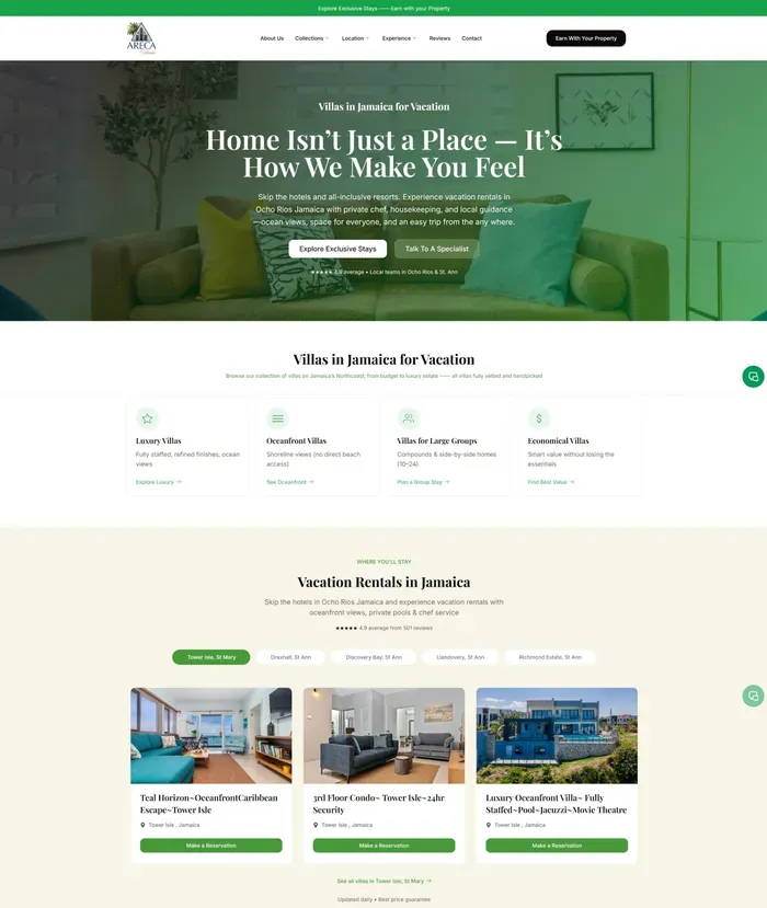 Areca Homes website screenshot