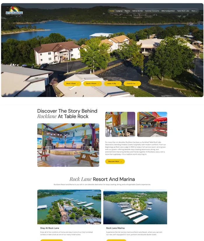 Rocklane Resort & Marina website screenshot