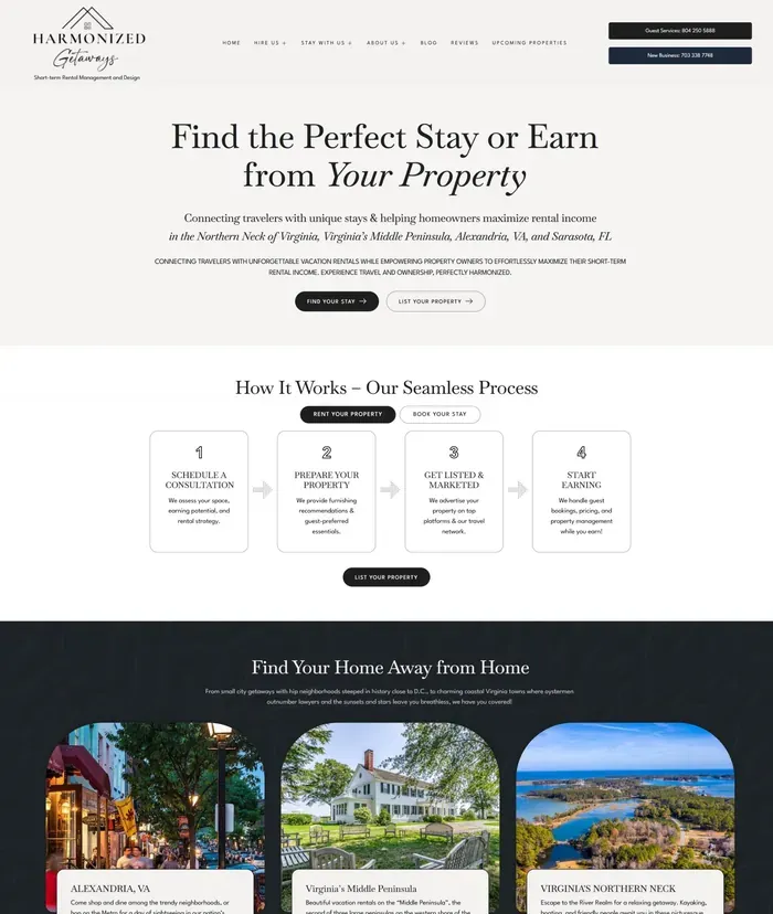 Harmonized Getaways website screenshot
