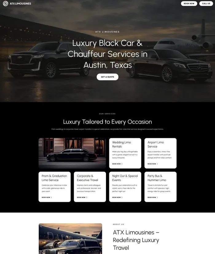 ATX Limousines website screenshot