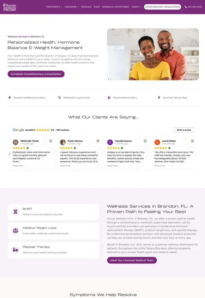 Florida Aesthetics & Wellness website screenshot