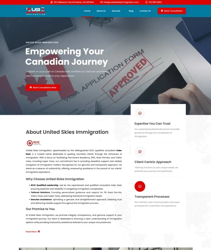 United Skies Immigration website screenshot