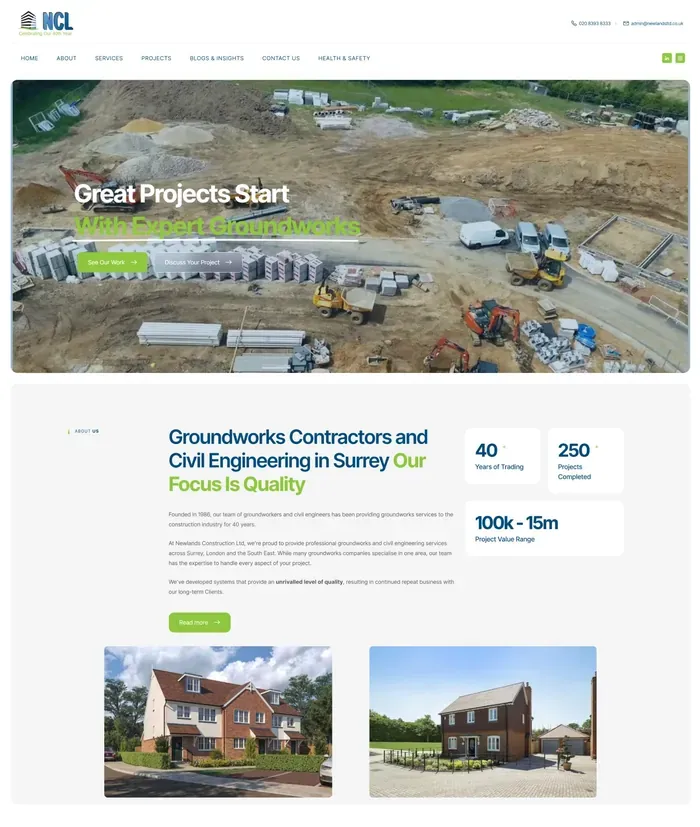 Newlands Construction Ltd website screenshot