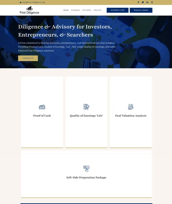 First Diligence website screenshot