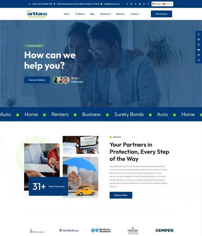 Atlas Auto Insurance website screenshot
