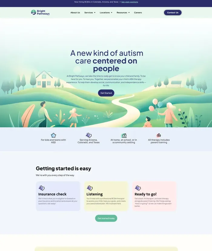 Bright Pathways ABA Therapy website screenshot