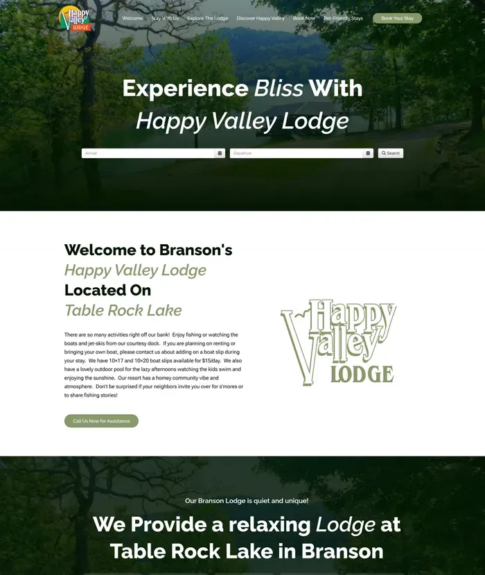 Happy Valley Lodge website screenshot