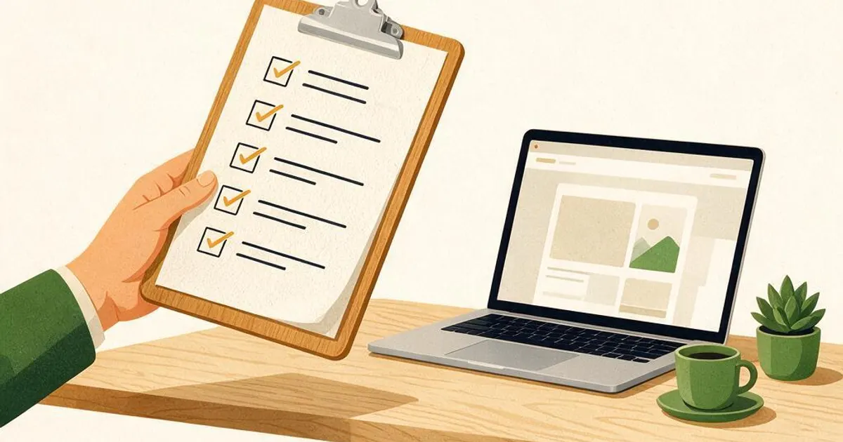 Questions to ask a web designer: a checklist held up on a discovery call