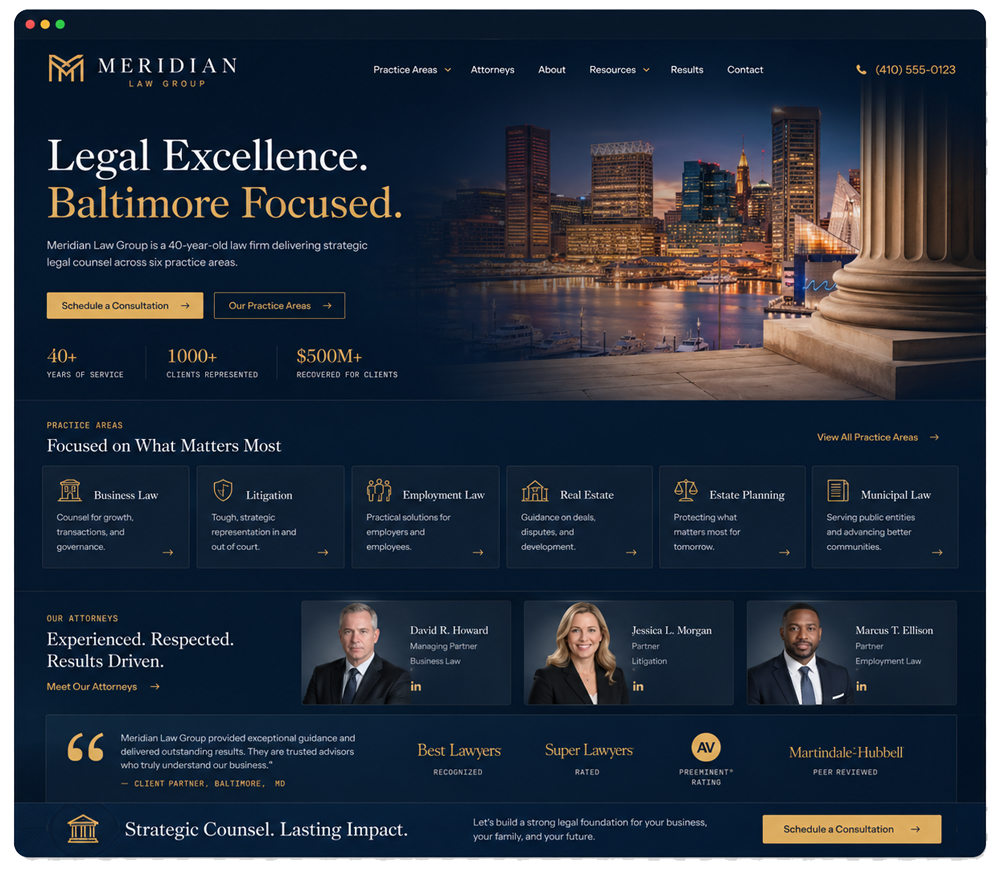 Meridian Law Group website redesign - Baltimore law firm